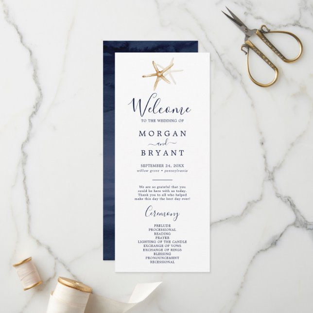 Modern Nautical | Starfish Wedding Program (Front/Back In Situ)