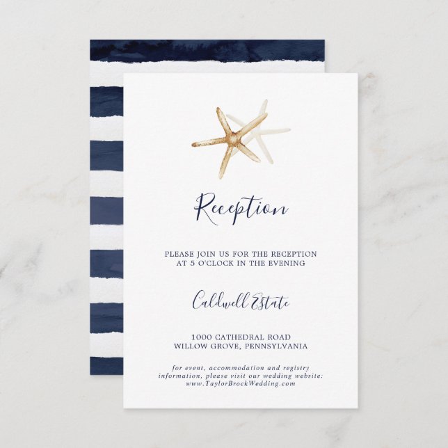 Modern Nautical | Starfish Wedding Reception Enclosure Card (Front/Back)