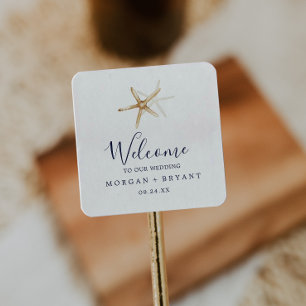 Modern Nautical   Starfish Wedding Welcome Square Sticker