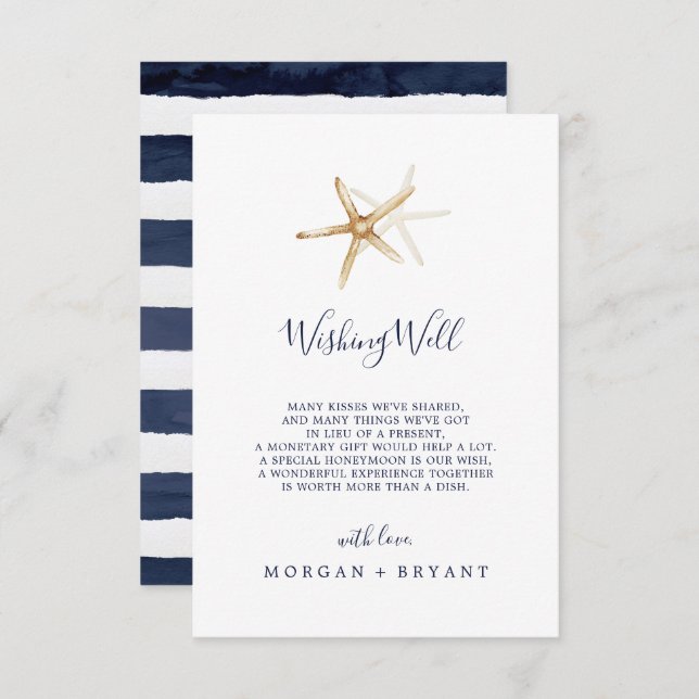Modern Nautical Starfish Wedding Wishing Well Card (Front/Back)
