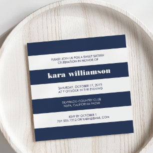 Modern Nautical Stripe Navy & White Sweet Sixteen Invitation