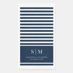 Modern Nautical Stripes Couple Monogram Wedding Napkin