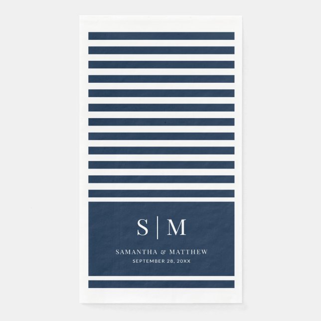 Modern Nautical Stripes Couple Monogram Wedding Napkin (Front)