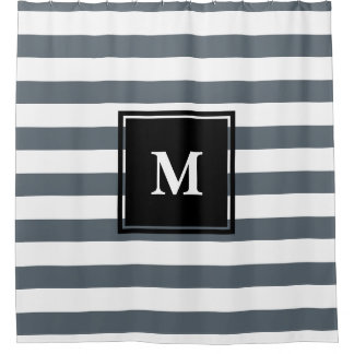 Modern Nautical Thick White & Grey Stripes Shower Curtain