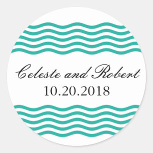 Modern Nautical Waves Pattern Classic Round Sticker