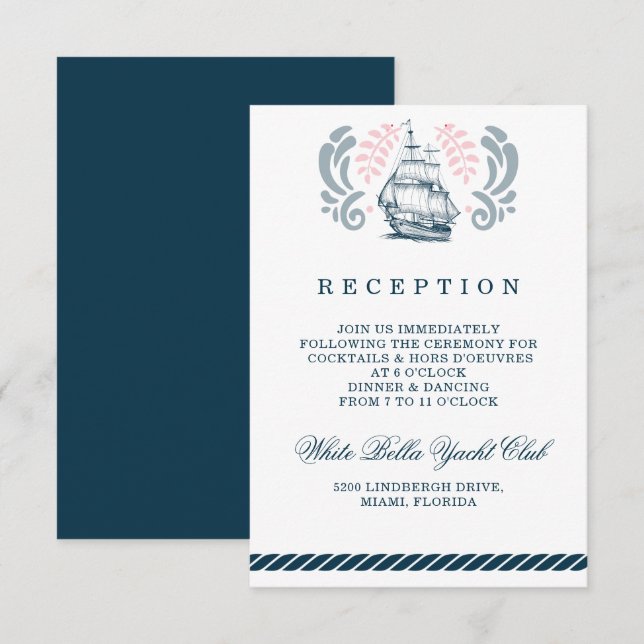Modern Nautical Wedding Reception Card (Front/Back)