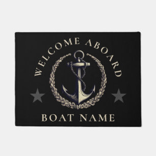 Modern Nautical Welcome Aboard Boat Name Anchor  Doormat