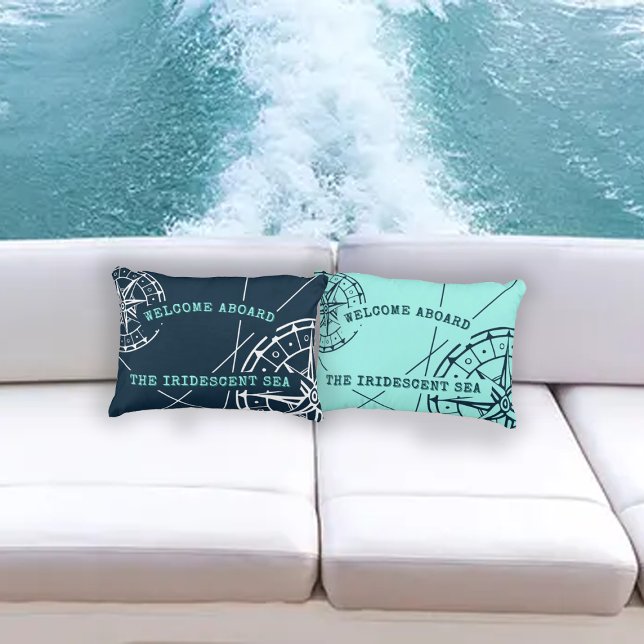 Modern Nautical Welcome Aboard Compass Rose Decorative Cushion (Creator Uploaded)