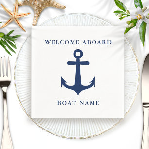 Modern Nautical White Navy Blue Anchor Boat Napkin
