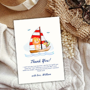 Modern Nautical Wild Lion Sailboat Baby Shower Thank You Card