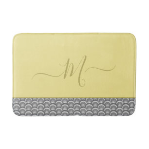 Modern Nautical Yellow Grey Seashell Shell Elegant Bath Mat