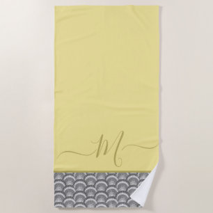 Modern Nautical Yellow Grey Seashell Shell Elegant Beach Towel