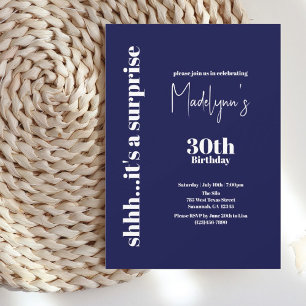 Modern Navy 30th Surprise Birthday Invitation