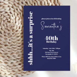 Modern Navy 40th Surprise Birthday Invitation