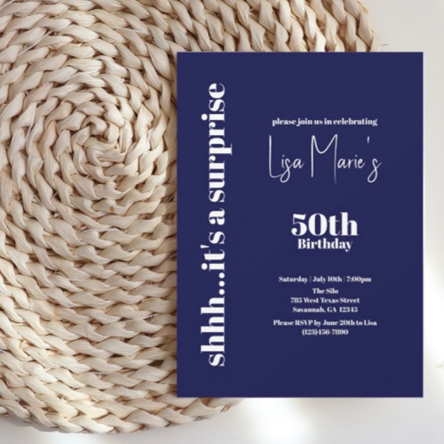 Modern Navy 50th Surprise Birthday Invitation (Creator Uploaded)