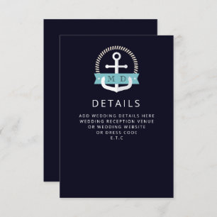 Modern Navy Anchor Nautical Monogram Wedding Enclosure Card