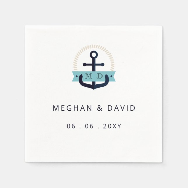 Modern Navy Anchor Nautical Monogram Wedding   Nap Napkin (Front)
