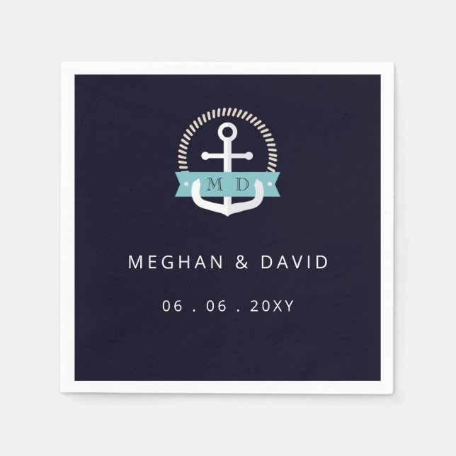 Modern Navy Anchor Nautical Monogram Wedding   Napkin (Front)
