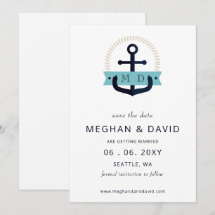 Modern Navy Anchor Nautical Monogram Wedding  Save The Date