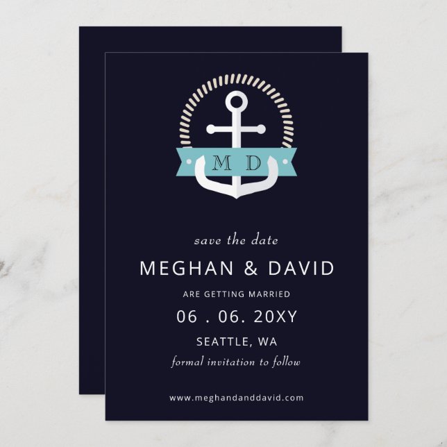 Modern Navy Anchor Nautical Monogram Wedding  Save The Date (Front/Back)
