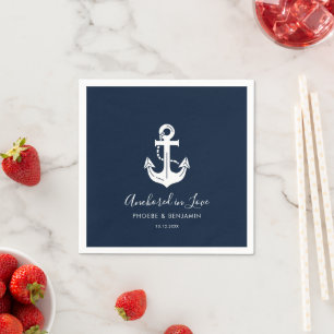 Modern Navy Anchor Wedding Personalised Name Napkin