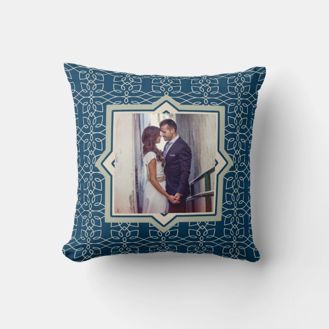 Modern Navy and Blush Pattern with Two Photos Cushion (Front)