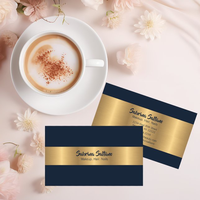 Modern Navy and Brushed Gold  Business Card (Creator Uploaded)