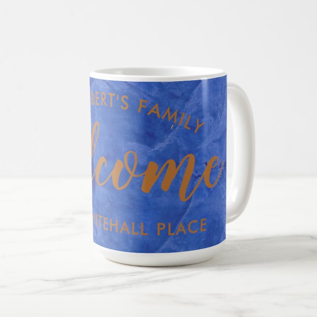 Modern Navy and Copper Personalised Name Address Coffee Mug (Front Right)