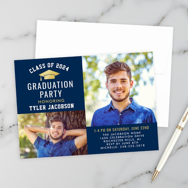 Modern Navy and Gold 2025 Photo Graduate Party Invitation (Creator Uploaded)