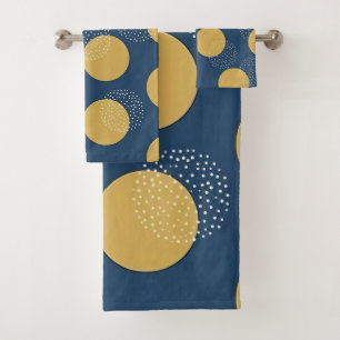 Modern Navy and Gold Polka Dot Bath Towel Set