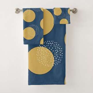 Modern Navy and Gold Polka Dot Bath Towel Set