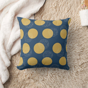 Modern Navy and Gold Polka Dot Cushion