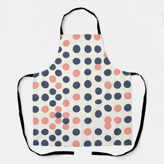 Modern Navy and Peach Geometric Polka Dot  Apron (Front)