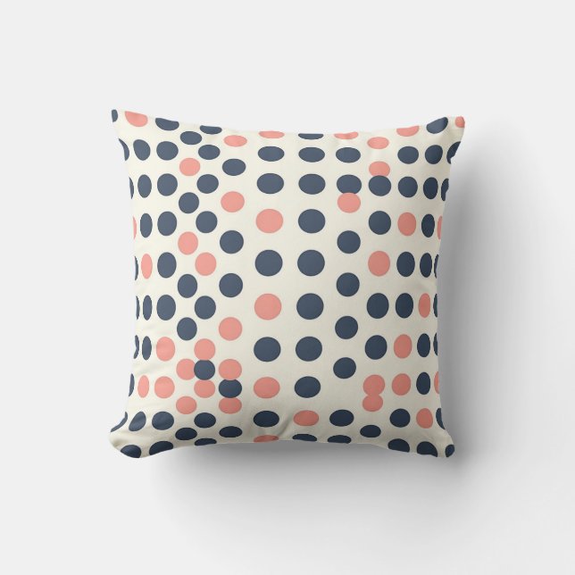 Modern Navy and Peach Geometric Polka Dot  Cushion (Front)