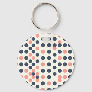 Modern Navy and Peach Geometric Polka Dot Key Ring