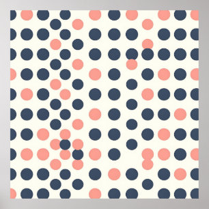 Modern Navy and Peach Geometric Polka Dot Poster