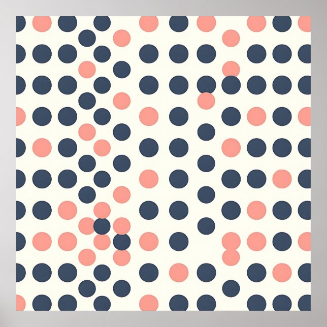Modern Navy and Peach Geometric Polka Dot  Poster (Front)