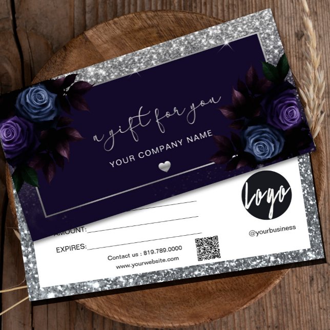 Modern Navy And Silver Add Logo Gift Certificate (Add a touch of elegance with our navy and silver gift certificates –where your logo stands out style)