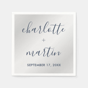 Modern Navy and Silver Engagement Wedding Shower Napkin