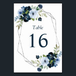 modern navy and silver frame wedding table number<br><div class="desc">modern navy and light blue floral wedding table number.</div>