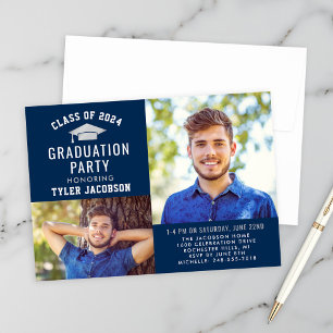 Modern Navy and Silver Graduation Party Photo Invitation