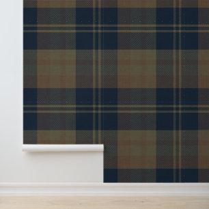 Modern Navy and Tan Japandi Plaid Wallpaper