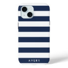 Modern Navy and White Stripe Personalised Case
