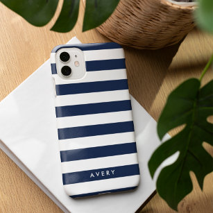 Modern Navy and White Stripe Personalised Case