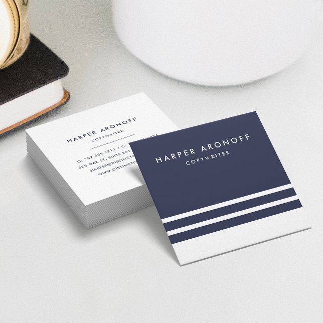 Modern Navy and White Stripe Square Business Card (Creator Uploaded)