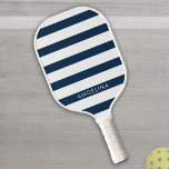 Modern Navy and White Striped Pattern Custom Name Pickleball Paddle<br><div class="desc">Rugby Stripes - A preppy pattern with bold stripes and a monogram of your first or last name. This design includes a trendy white striped pattern - If your art still needs to be adjusted, click on the Customise This button. This will take you to a design area where you...</div>