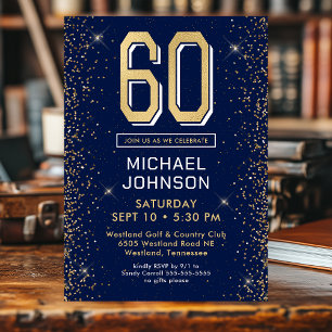 Modern Navy Blue 60th Birthday Photo Invitation