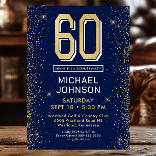 Modern Navy Blue 60th Birthday Surprise Party Invitation