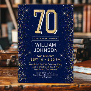 Modern Navy Blue 70th Birthday Invitation