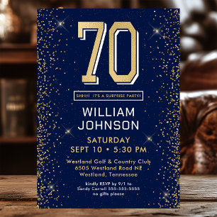 Modern Navy Blue 70th Birthday Surprise Party Invitation